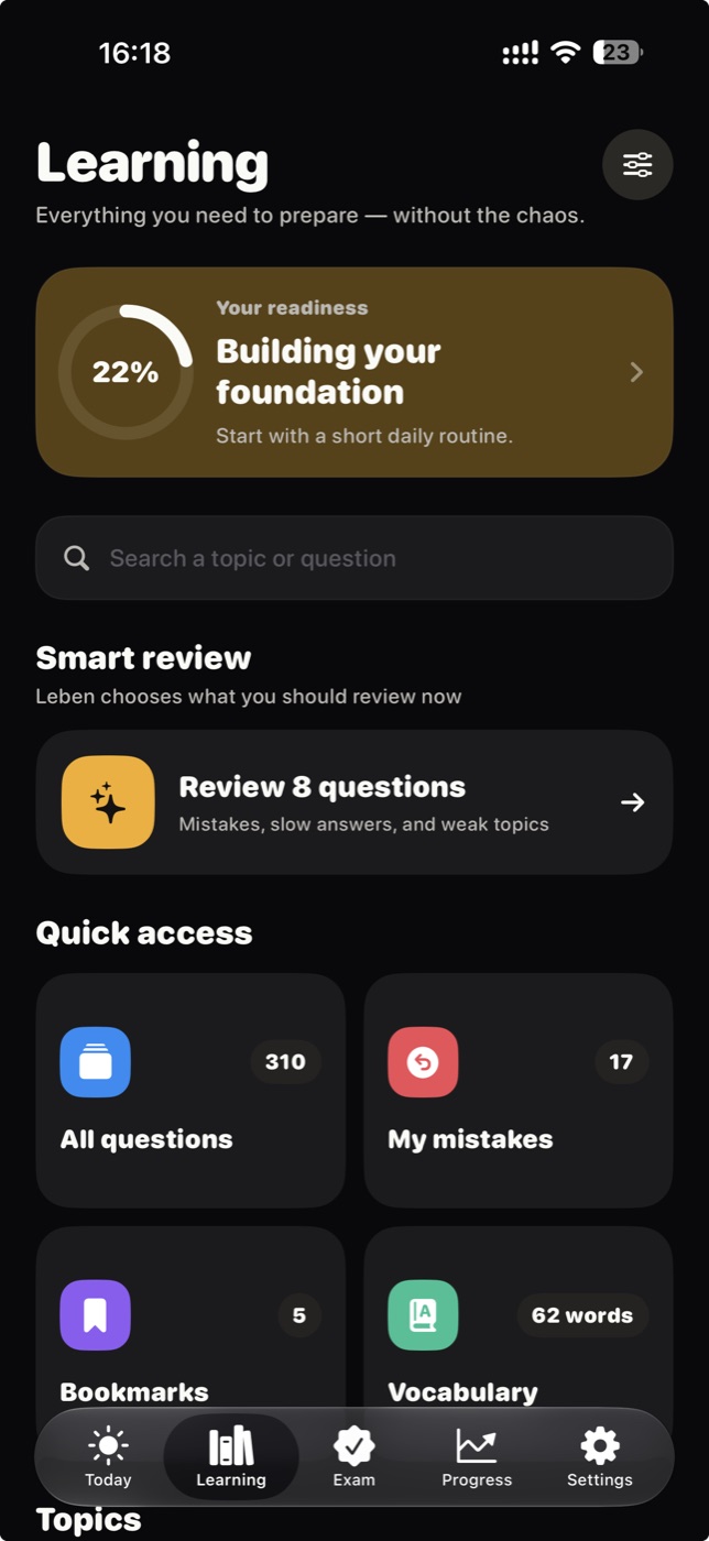 Learning screen with smart review