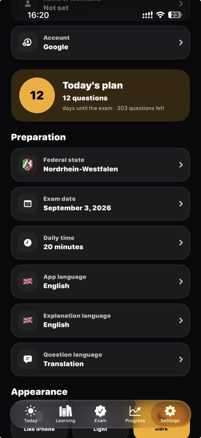 Language settings