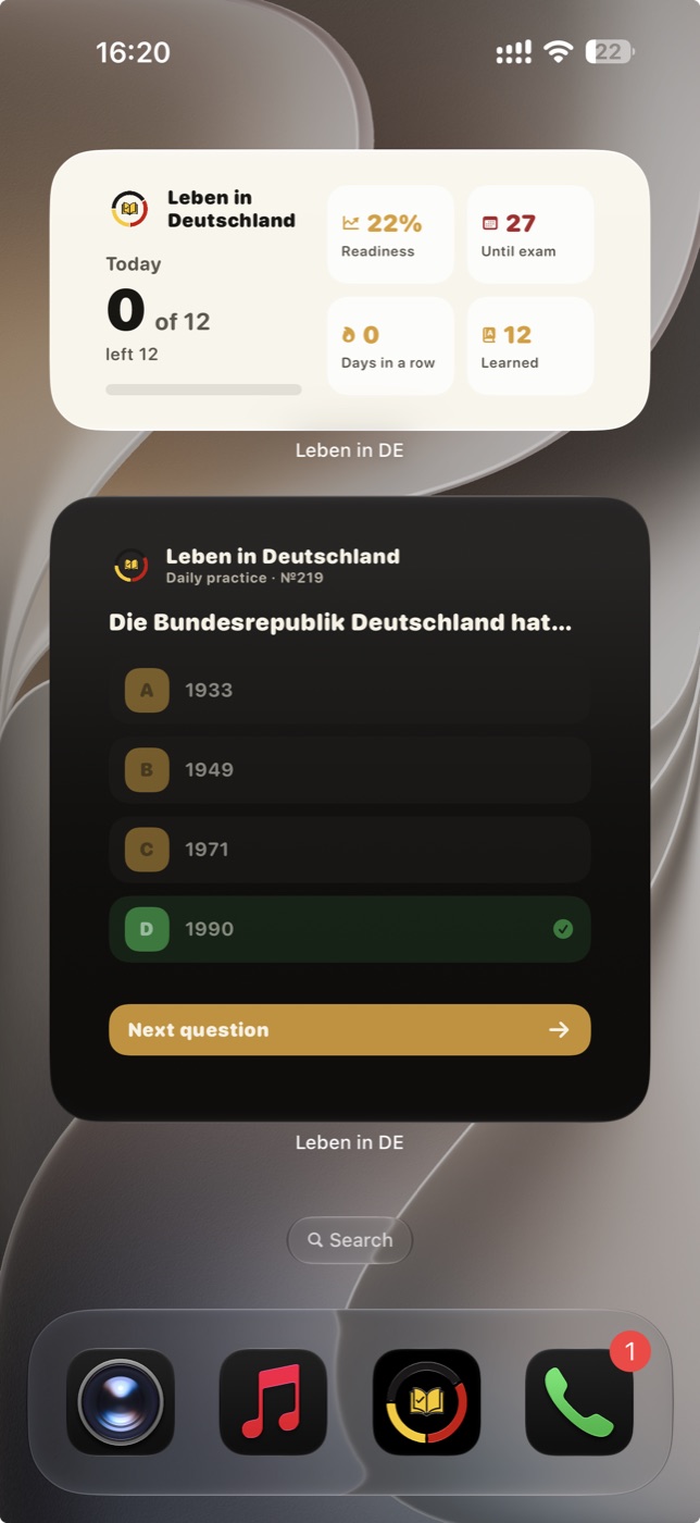 Leben widgets on the Home Screen